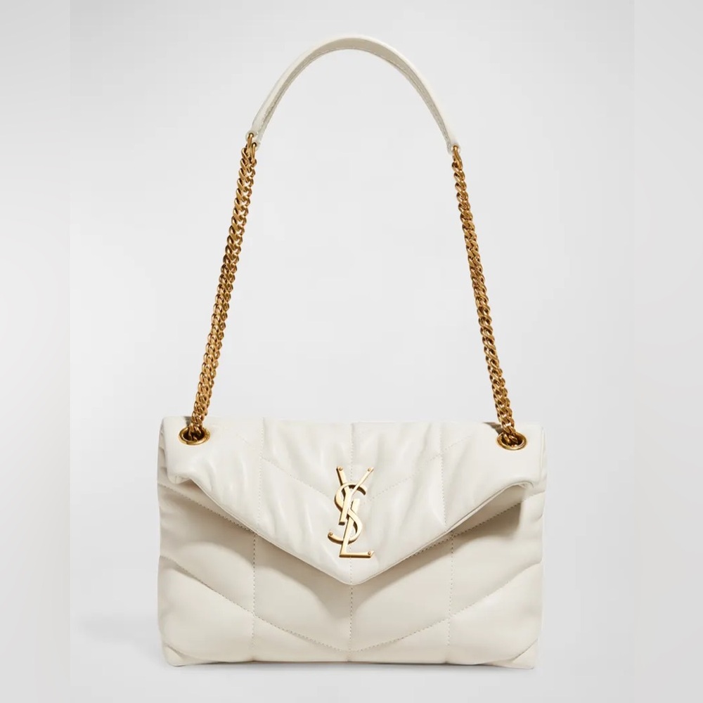 YSL Saint Laurent White LouLou Puffer Bag Small Crema Soft Vintage Blanc lou lou